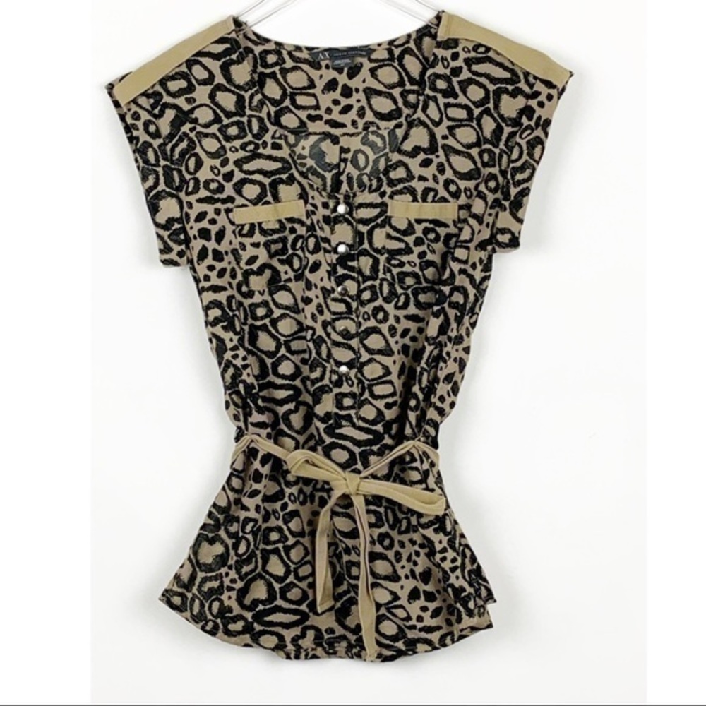 Armani Exchange Animal Print Belted Top Short Sleeve Size Small